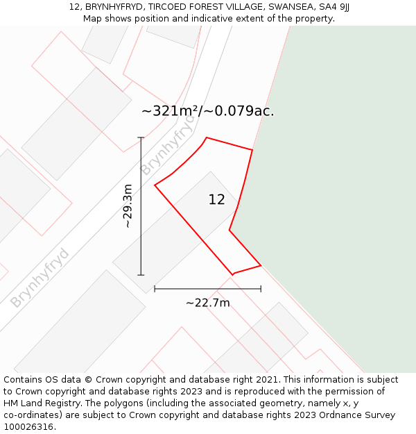 12, BRYNHYFRYD, TIRCOED FOREST VILLAGE, SWANSEA, SA4 9JJ: Plot and title map