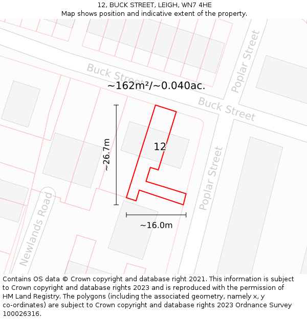 12, BUCK STREET, LEIGH, WN7 4HE: Plot and title map