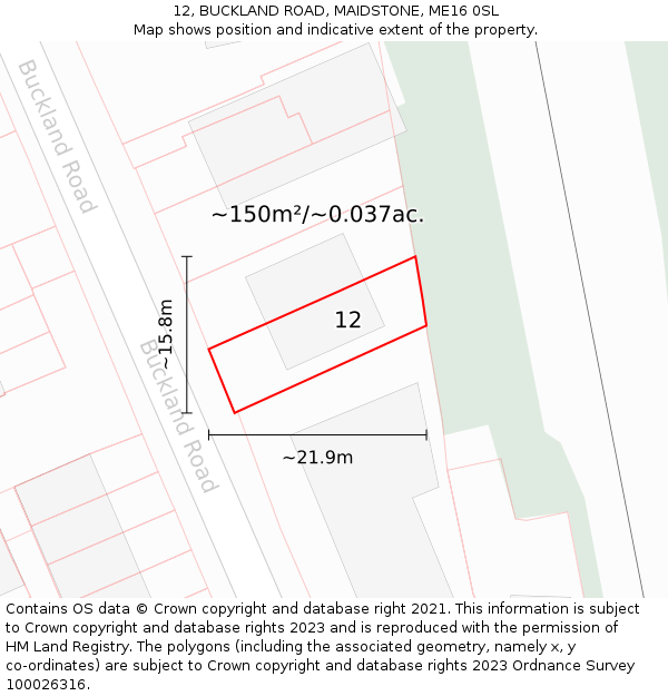 12, BUCKLAND ROAD, MAIDSTONE, ME16 0SL: Plot and title map