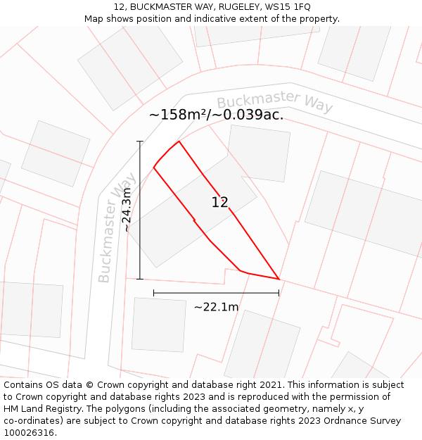 12, BUCKMASTER WAY, RUGELEY, WS15 1FQ: Plot and title map