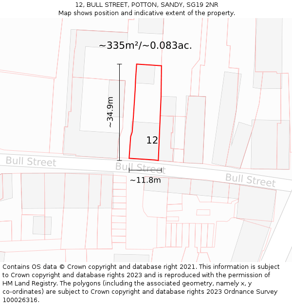 12, BULL STREET, POTTON, SANDY, SG19 2NR: Plot and title map