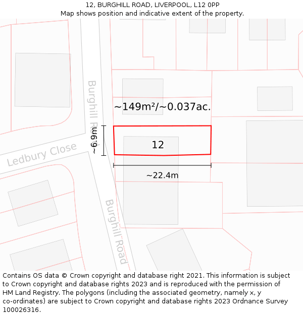 12, BURGHILL ROAD, LIVERPOOL, L12 0PP: Plot and title map