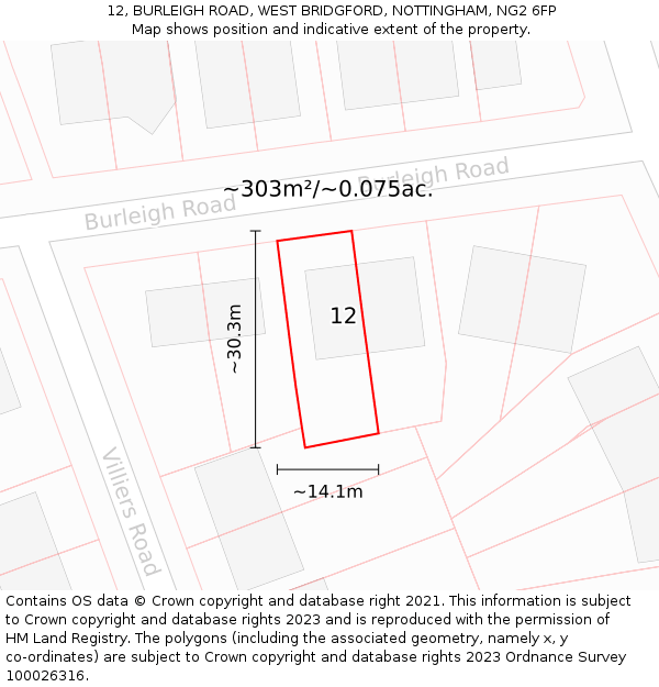 12, BURLEIGH ROAD, WEST BRIDGFORD, NOTTINGHAM, NG2 6FP: Plot and title map