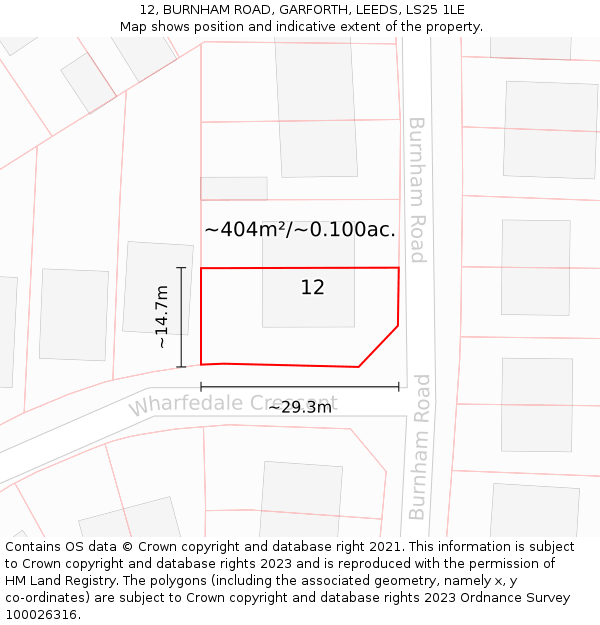 12, BURNHAM ROAD, GARFORTH, LEEDS, LS25 1LE: Plot and title map