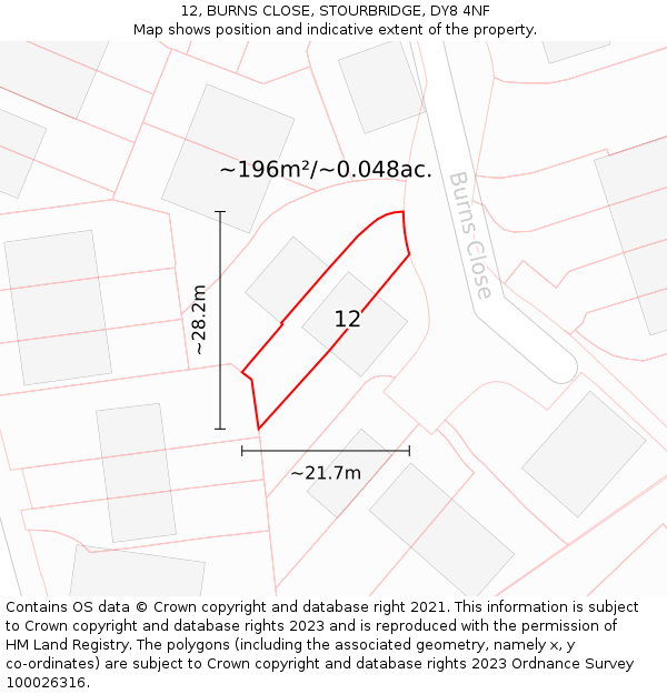 12, BURNS CLOSE, STOURBRIDGE, DY8 4NF: Plot and title map