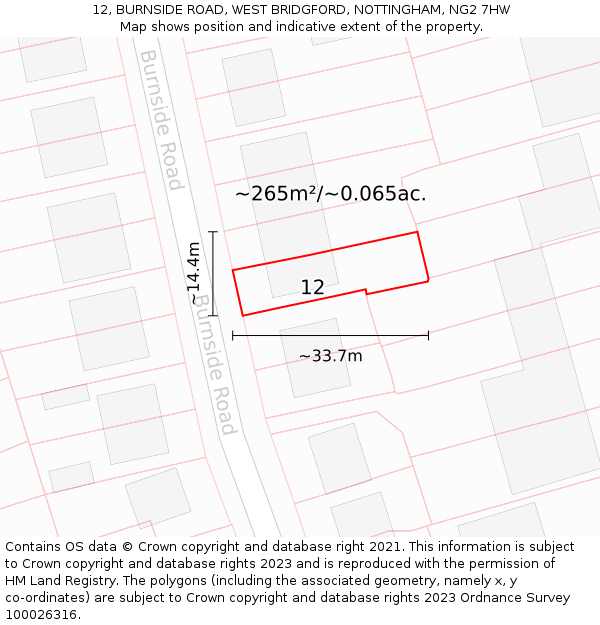 12, BURNSIDE ROAD, WEST BRIDGFORD, NOTTINGHAM, NG2 7HW: Plot and title map