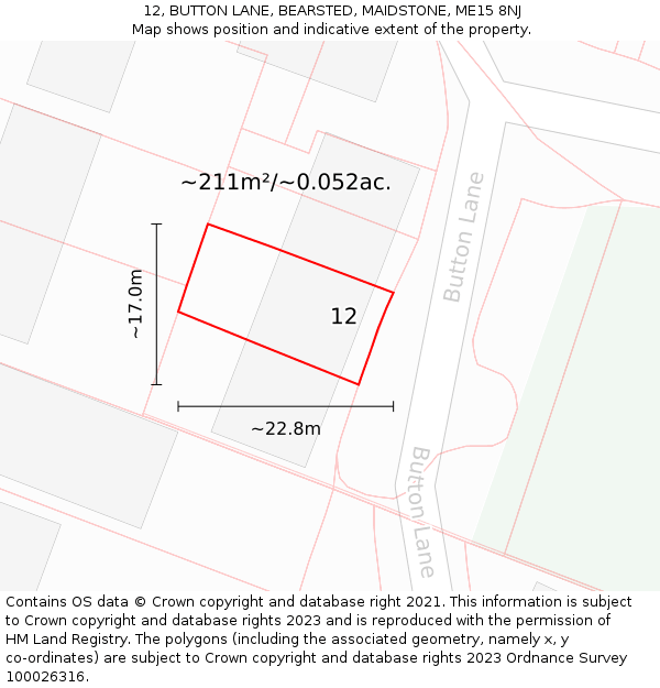 12, BUTTON LANE, BEARSTED, MAIDSTONE, ME15 8NJ: Plot and title map