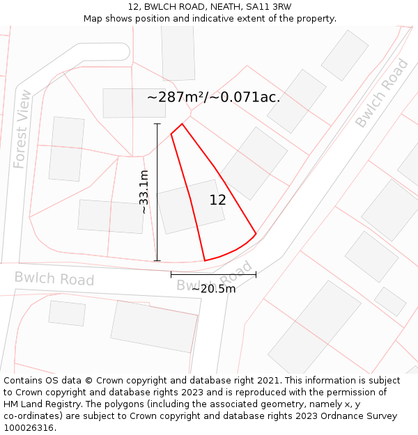 12, BWLCH ROAD, NEATH, SA11 3RW: Plot and title map