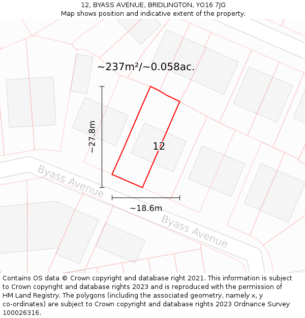 12, BYASS AVENUE, BRIDLINGTON, YO16 7JG: Plot and title map