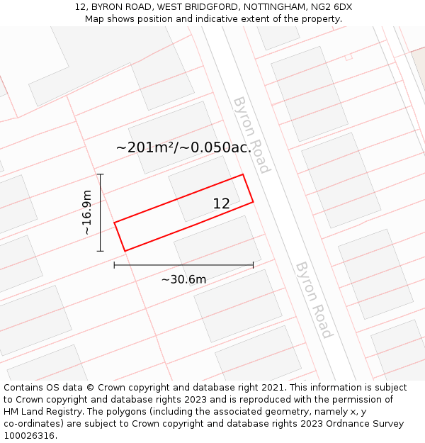 12, BYRON ROAD, WEST BRIDGFORD, NOTTINGHAM, NG2 6DX: Plot and title map