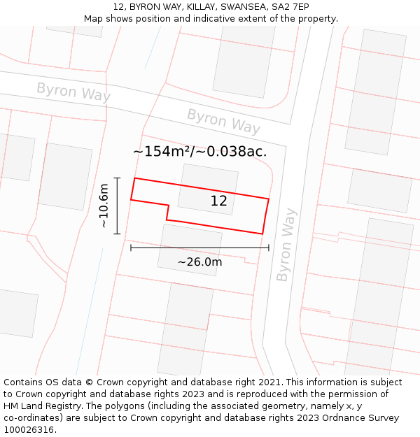 12, BYRON WAY, KILLAY, SWANSEA, SA2 7EP: Plot and title map