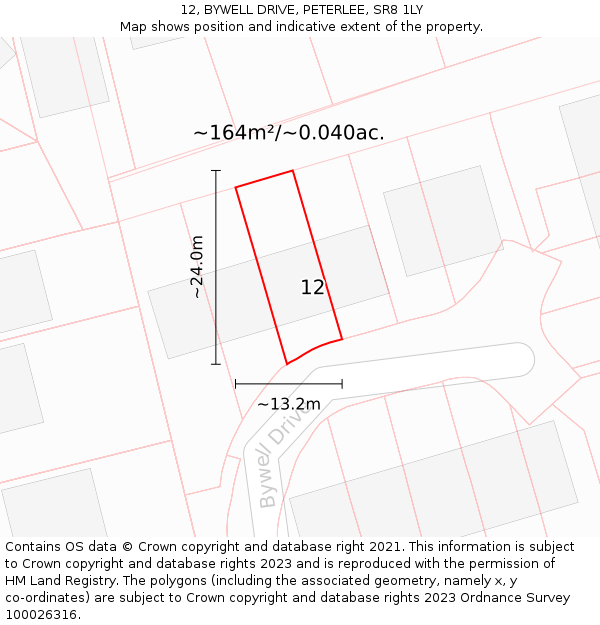 12, BYWELL DRIVE, PETERLEE, SR8 1LY: Plot and title map