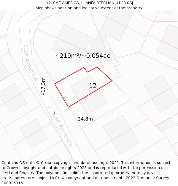 12, CAE AMERICA, LLANFAIRFECHAN, LL33 0SJ: Plot and title map