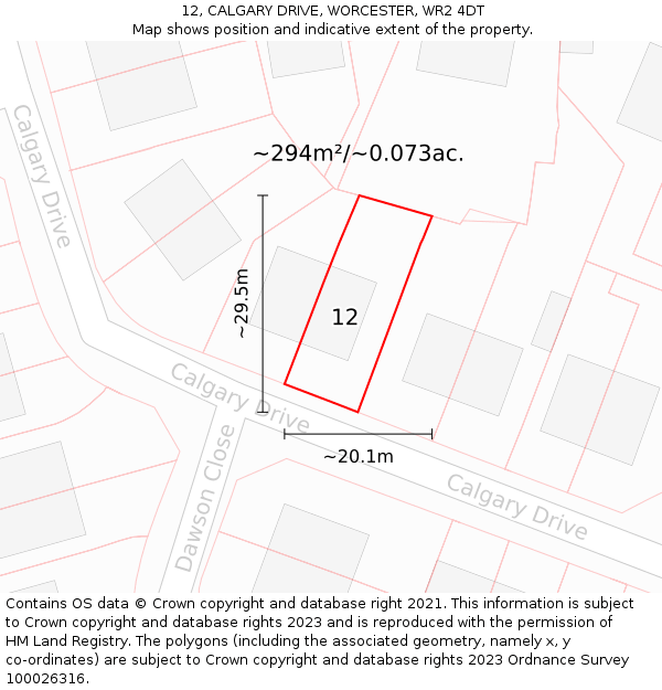 12, CALGARY DRIVE, WORCESTER, WR2 4DT: Plot and title map