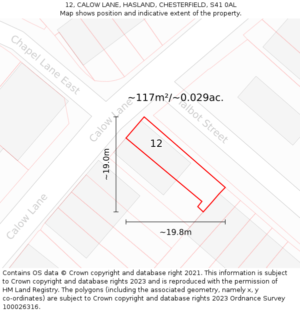 12, CALOW LANE, HASLAND, CHESTERFIELD, S41 0AL: Plot and title map