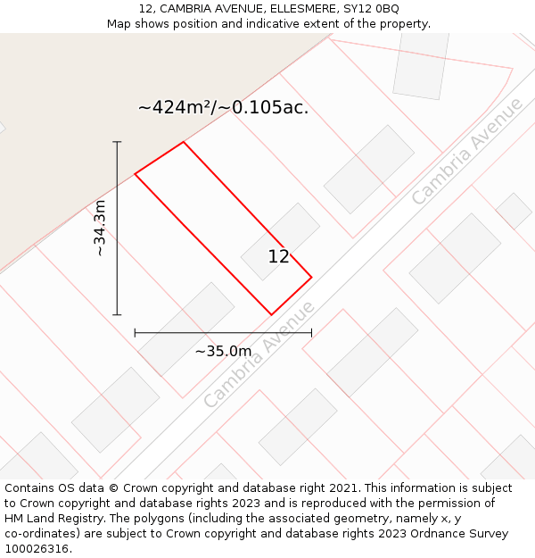 12, CAMBRIA AVENUE, ELLESMERE, SY12 0BQ: Plot and title map