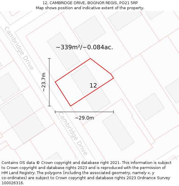 12, CAMBRIDGE DRIVE, BOGNOR REGIS, PO21 5RP: Plot and title map