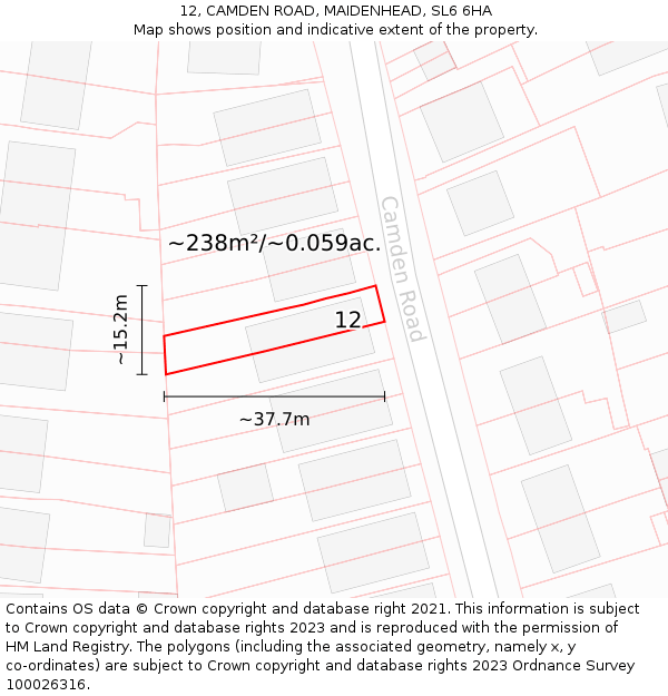 12, CAMDEN ROAD, MAIDENHEAD, SL6 6HA: Plot and title map