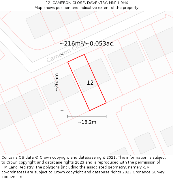 12, CAMERON CLOSE, DAVENTRY, NN11 9HX: Plot and title map