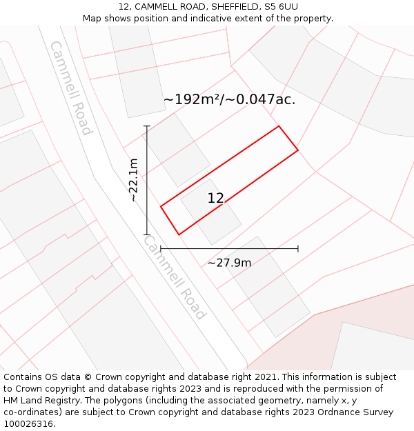 12, CAMMELL ROAD, SHEFFIELD, S5 6UU: Plot and title map