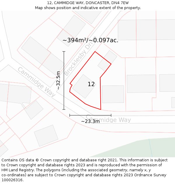 12, CAMMIDGE WAY, DONCASTER, DN4 7EW: Plot and title map