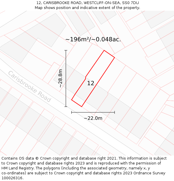 12, CARISBROOKE ROAD, WESTCLIFF-ON-SEA, SS0 7DU: Plot and title map