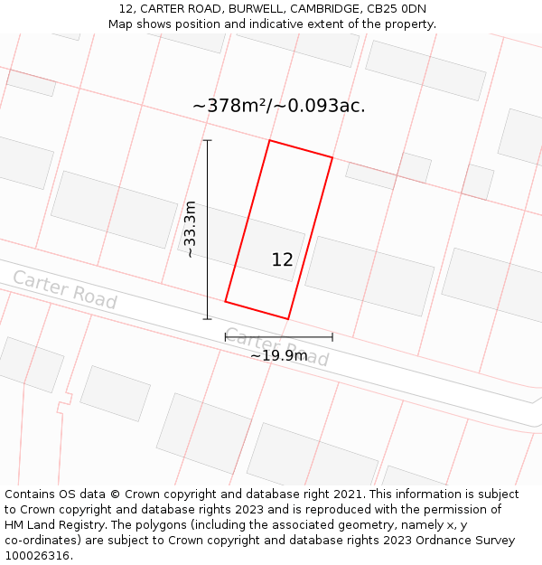 12, CARTER ROAD, BURWELL, CAMBRIDGE, CB25 0DN: Plot and title map