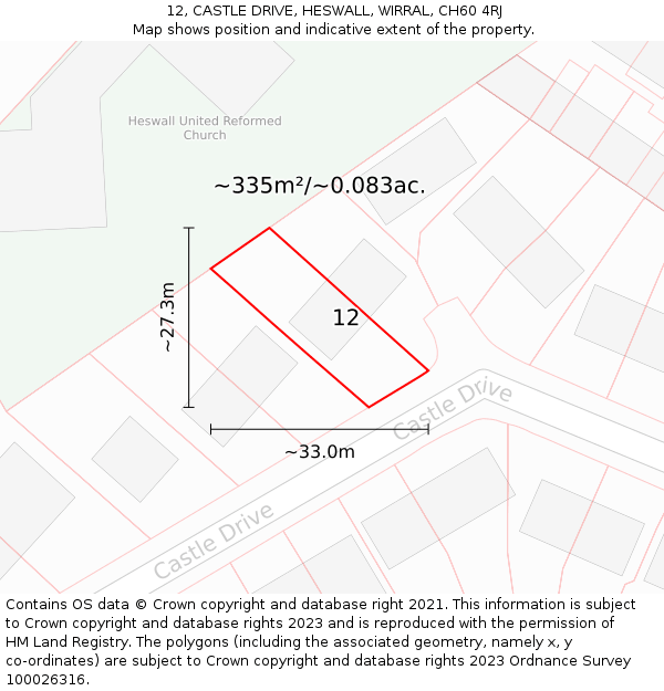 12, CASTLE DRIVE, HESWALL, WIRRAL, CH60 4RJ: Plot and title map