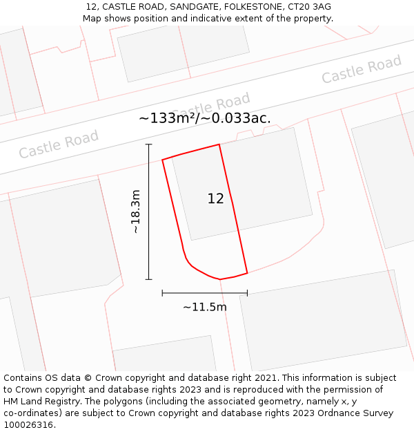 12, CASTLE ROAD, SANDGATE, FOLKESTONE, CT20 3AG: Plot and title map