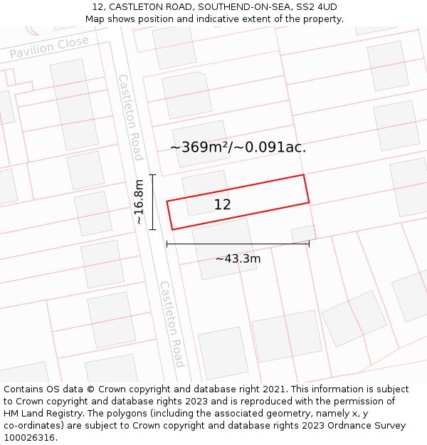 12, CASTLETON ROAD, SOUTHEND-ON-SEA, SS2 4UD: Plot and title map