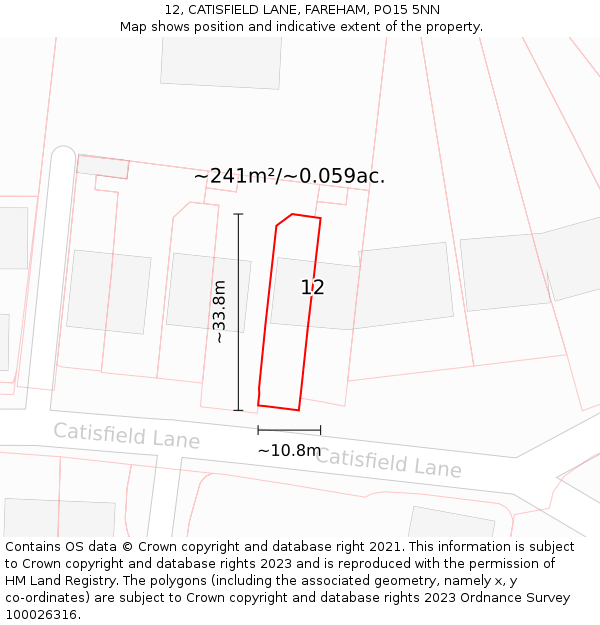 12, CATISFIELD LANE, FAREHAM, PO15 5NN: Plot and title map