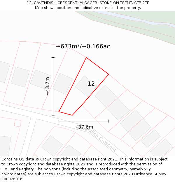 12, CAVENDISH CRESCENT, ALSAGER, STOKE-ON-TRENT, ST7 2EF: Plot and title map