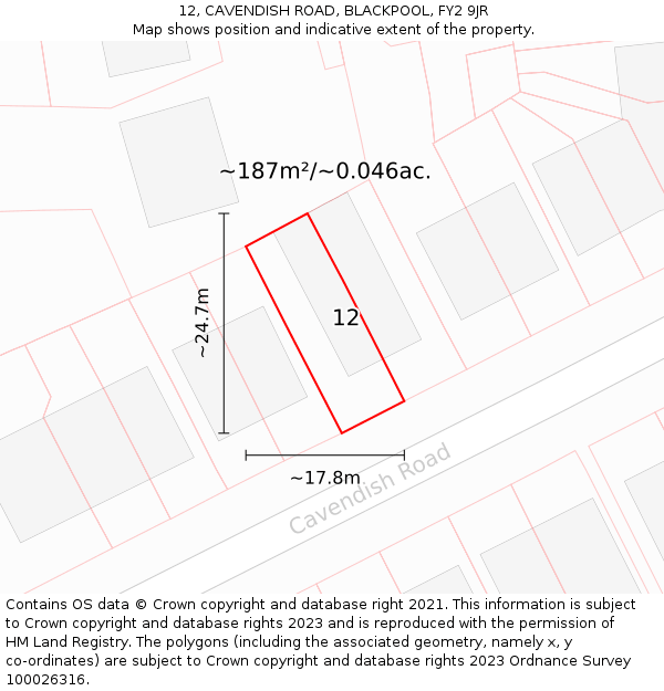 12, CAVENDISH ROAD, BLACKPOOL, FY2 9JR: Plot and title map