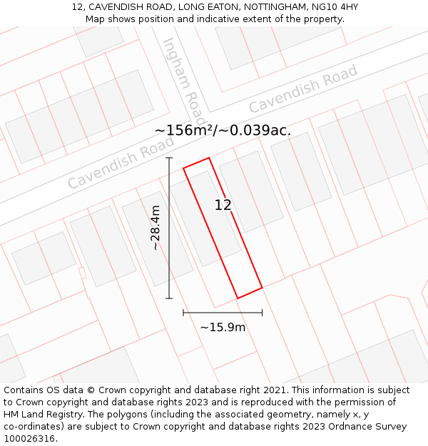 12, CAVENDISH ROAD, LONG EATON, NOTTINGHAM, NG10 4HY: Plot and title map