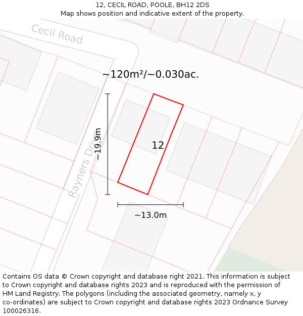 12, CECIL ROAD, POOLE, BH12 2DS: Plot and title map