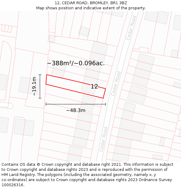 12, CEDAR ROAD, BROMLEY, BR1 3BZ: Plot and title map