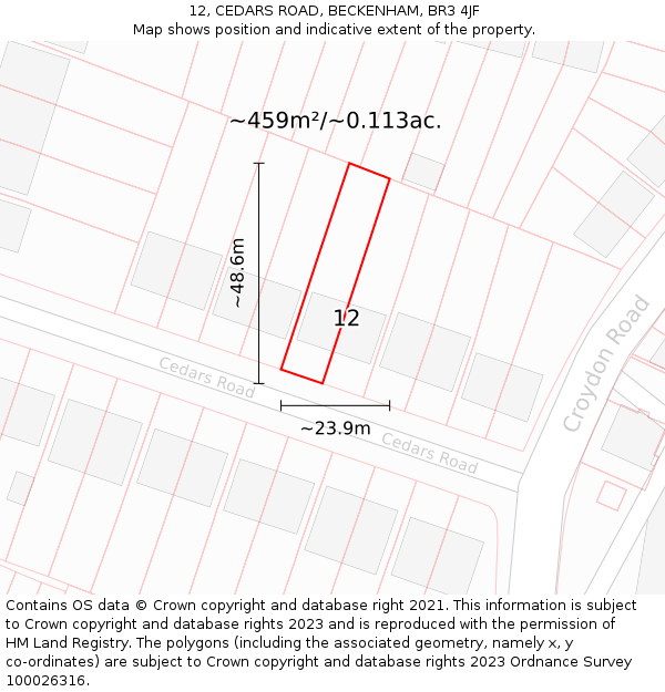 12, CEDARS ROAD, BECKENHAM, BR3 4JF: Plot and title map