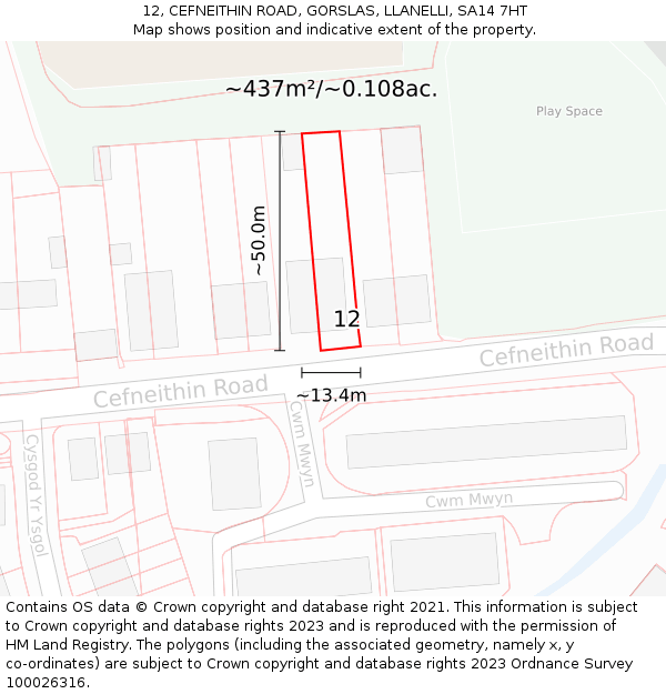 12, CEFNEITHIN ROAD, GORSLAS, LLANELLI, SA14 7HT: Plot and title map