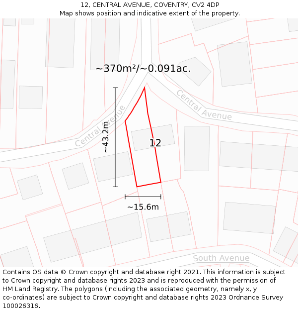 12, CENTRAL AVENUE, COVENTRY, CV2 4DP: Plot and title map