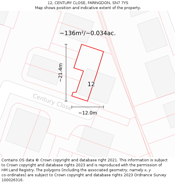 12, CENTURY CLOSE, FARINGDON, SN7 7YS: Plot and title map