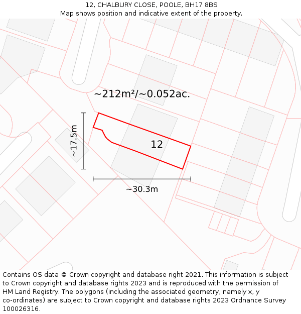 12, CHALBURY CLOSE, POOLE, BH17 8BS: Plot and title map