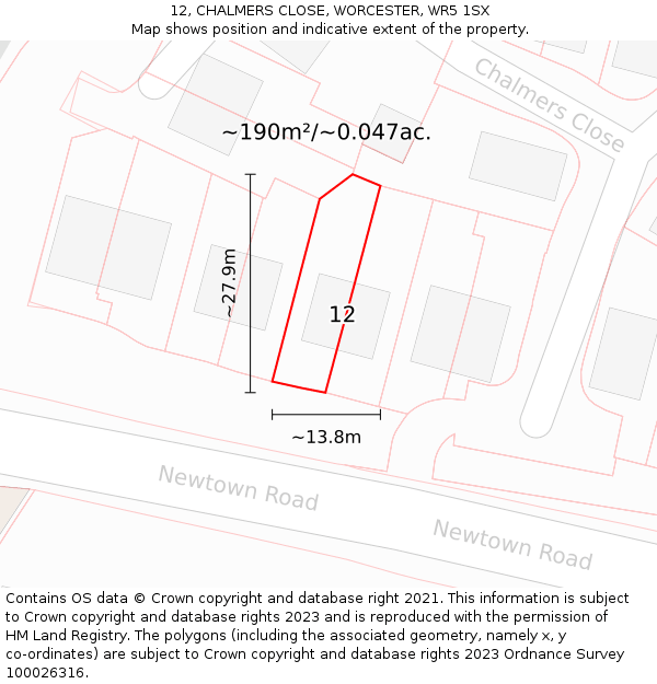 12, CHALMERS CLOSE, WORCESTER, WR5 1SX: Plot and title map