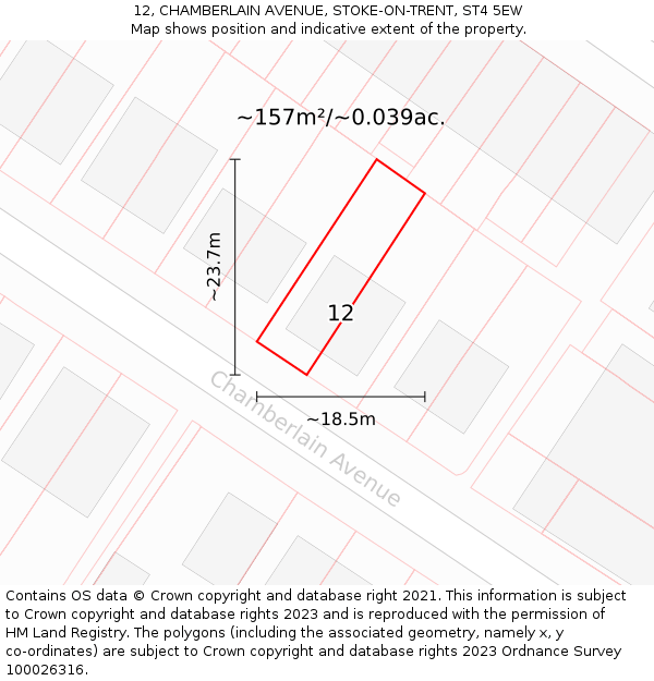 12, CHAMBERLAIN AVENUE, STOKE-ON-TRENT, ST4 5EW: Plot and title map