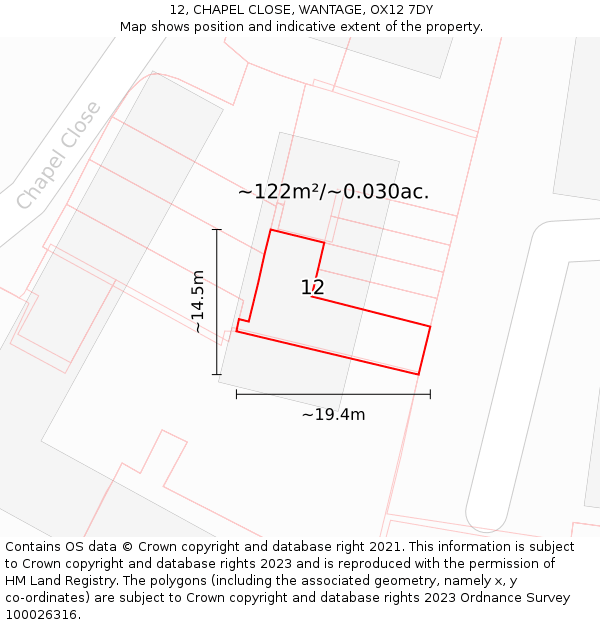 12, CHAPEL CLOSE, WANTAGE, OX12 7DY: Plot and title map