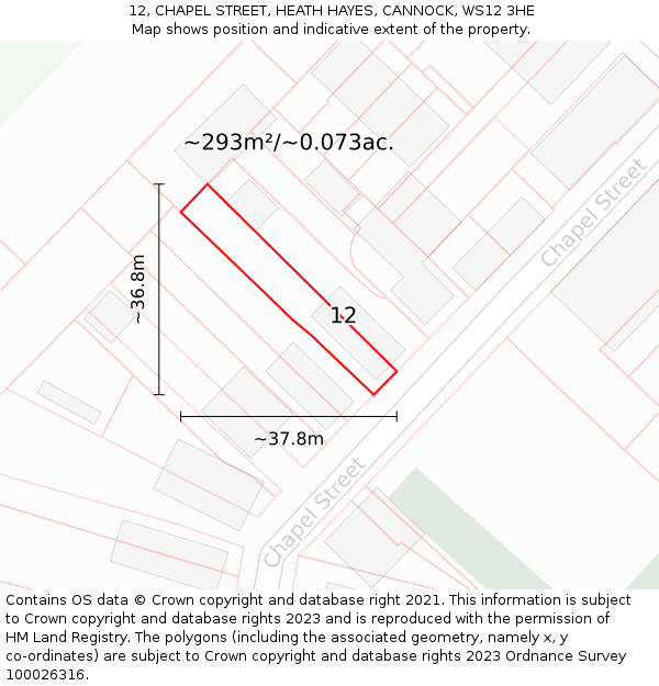 12, CHAPEL STREET, HEATH HAYES, CANNOCK, WS12 3HE: Plot and title map