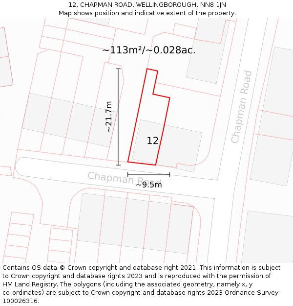 12, CHAPMAN ROAD, WELLINGBOROUGH, NN8 1JN: Plot and title map