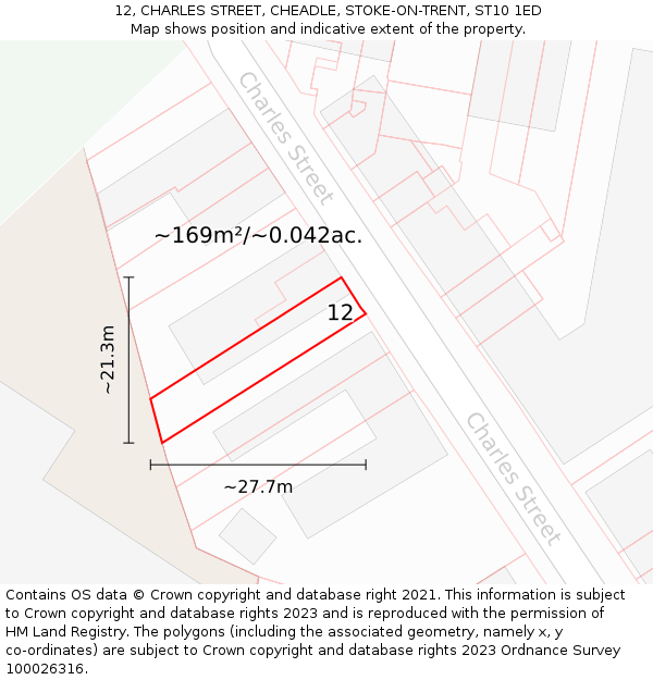 12, CHARLES STREET, CHEADLE, STOKE-ON-TRENT, ST10 1ED: Plot and title map