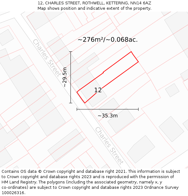 12, CHARLES STREET, ROTHWELL, KETTERING, NN14 6AZ: Plot and title map