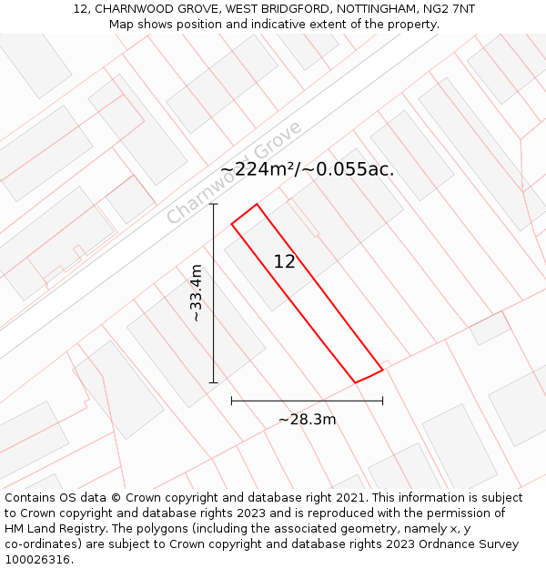12, CHARNWOOD GROVE, WEST BRIDGFORD, NOTTINGHAM, NG2 7NT: Plot and title map