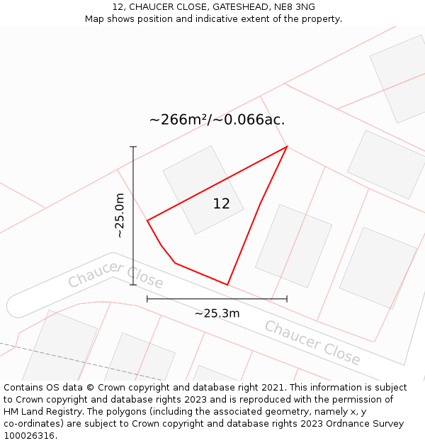 12, CHAUCER CLOSE, GATESHEAD, NE8 3NG: Plot and title map